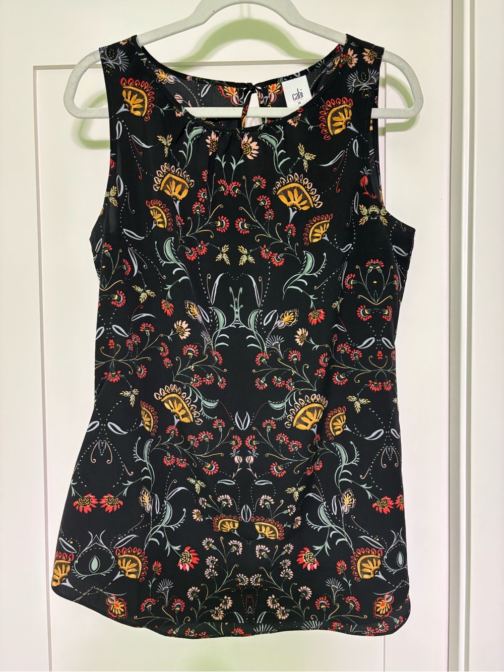 CAbi Black Floral Keyhole Tank with Botanical Print